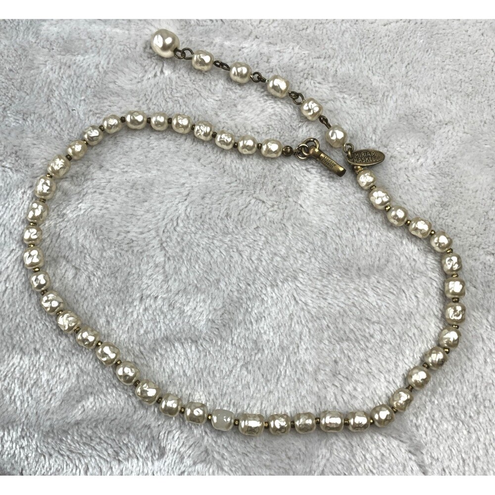 Miriam Haskell Signed Baroque Faux Pearl Necklace 1940s Bridal Cocktail Elegance